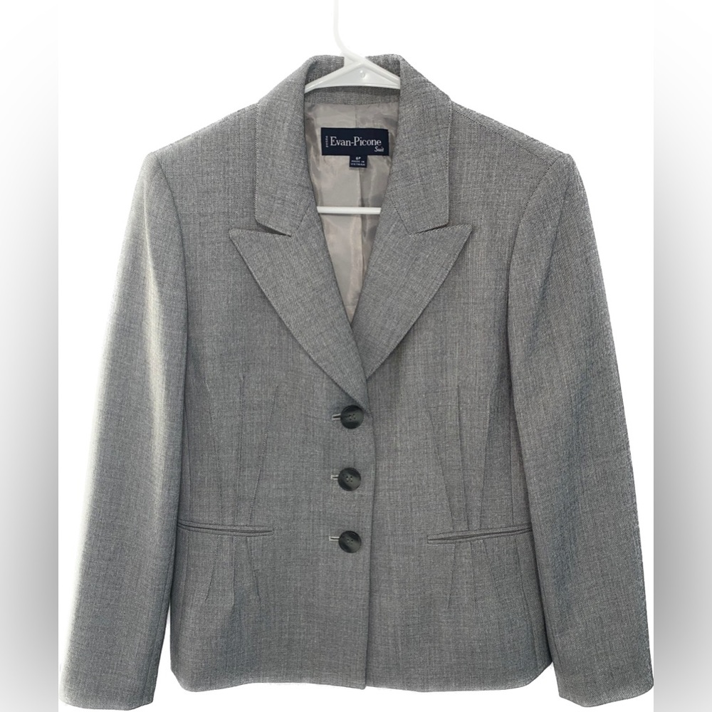 Evan Picone Fully Lined Pintucked Twill Three Button Gray Suit Pant Set| Size 6P